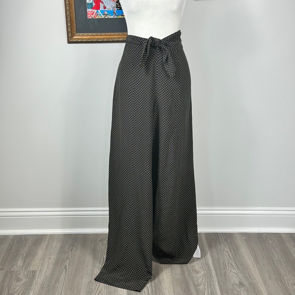 Vintage Episode 100% Silk Wide Leg Pants Black Arrow Pattern - SIZE 10 Tie Front